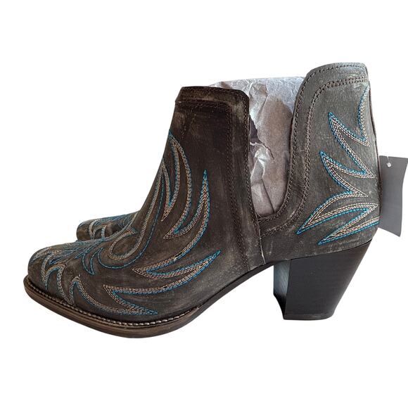 Roper Rowdy Booties Women's 9 Sanded Leather Embroidery Snip Toe Ankle Cut Out - Picture 6 of 11